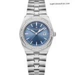 1:1 Super Clone Uhr Vacheron Constantin Overseas 1225V/200A-B590 Blaues Zifferblatt mit Diamantlünette 33mm