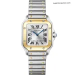 1:1 Super Clone Uhr Cartier Santos W2SA0033 Bicolor Gold mit blauen Zeigern 27×34,5mm