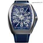 1:1 Super Clone Uhr Franck Muller Vanguard Yachting V 45 SC DT Blaues Zifferblatt 45mm