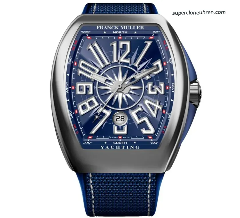 1:1 Super Clone Uhr Franck Muller Vanguard Yachting V 45 SC DT Blaues Zifferblatt 45mm