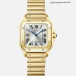Super Clone Cartier Santos WGSA0107 Gelbgold Blaue Zeiger 27×34,5mm