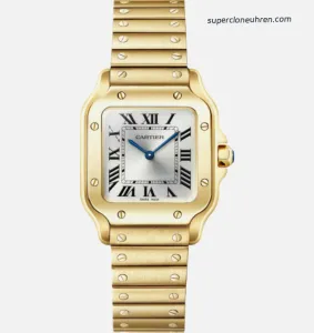 Super Clone Cartier Santos WGSA0107 Gelbgold Blaue Zeiger 27×34,5mm